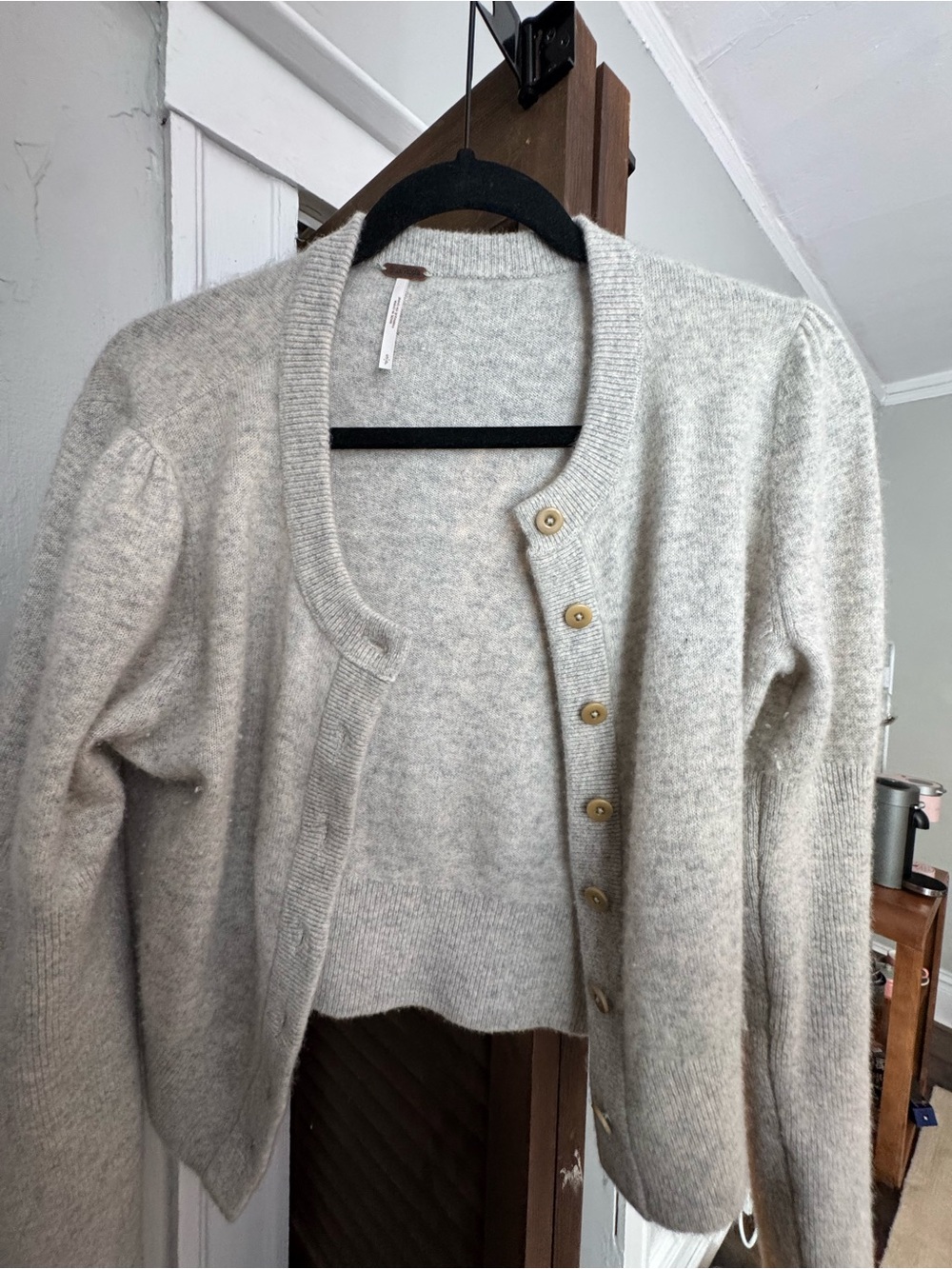 Free People Heather Light Gray Button Cardigan